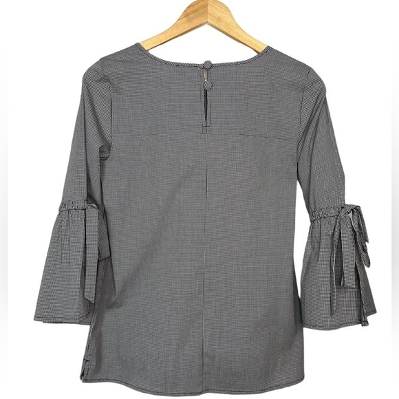 J. Crew Factory Tops - 1. J Crew XXS Gingham plaid 3/4 bell flare sleeves slits bow keyhole in back